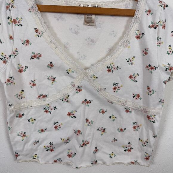 Cut n Paste Womens Babydoll Top Size Medium Cropped Y2K Floral Feminine Delicate - Picture 2 of 6